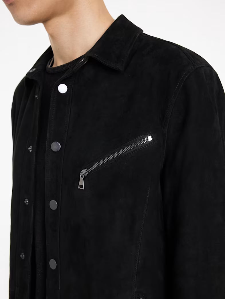 John Varvatos brown suede shirt jacket zip-up