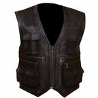 Safari Black Leather Vest Men, Sleeveless Zing Apparel