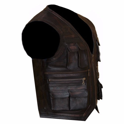 Safari Black Leather Vest Men, Sleeveless Zing Apparel