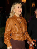 Kate Hudson 2025 Brown Leather Jacket