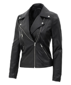 Kinzie Stylish Leather Biker Jacket Women, Black Zing Apparel