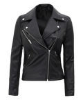 Kinzie Stylish Leather Biker Jacket Women, Black Zing Apparel
