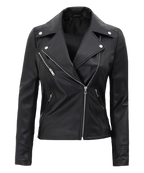Kinzie Stylish Leather Biker Jacket Women, Black Zing Apparel
