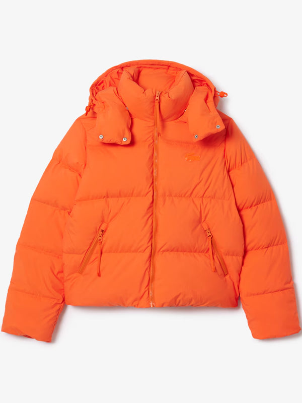Lacoste-Womens-Relaxed-Fit-Hooded-Down-Jacket-Orange