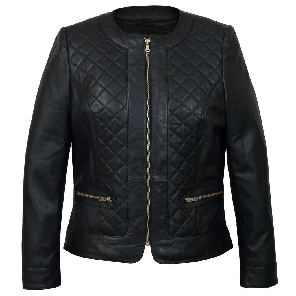 Biker Quilted Leather Jacket Women, Black Zing Apparel