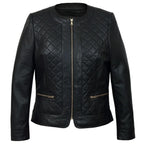 Biker Quilted Leather Jacket Women, Black Zing Apparel