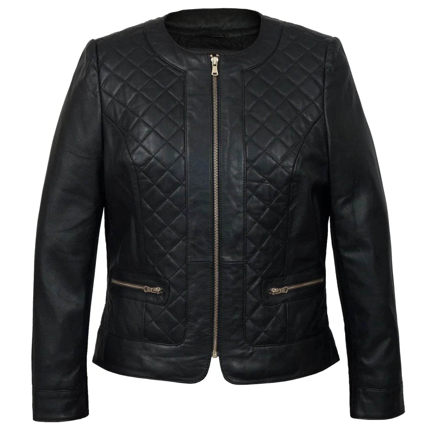 Biker Quilted Leather Jacket Women, Black Zing Apparel