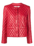 Collarless Quilted Leather Biker Jacket Women, Red Zing Apparel