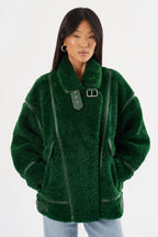 Badu Faux Fur Jacket In Green Lamarque