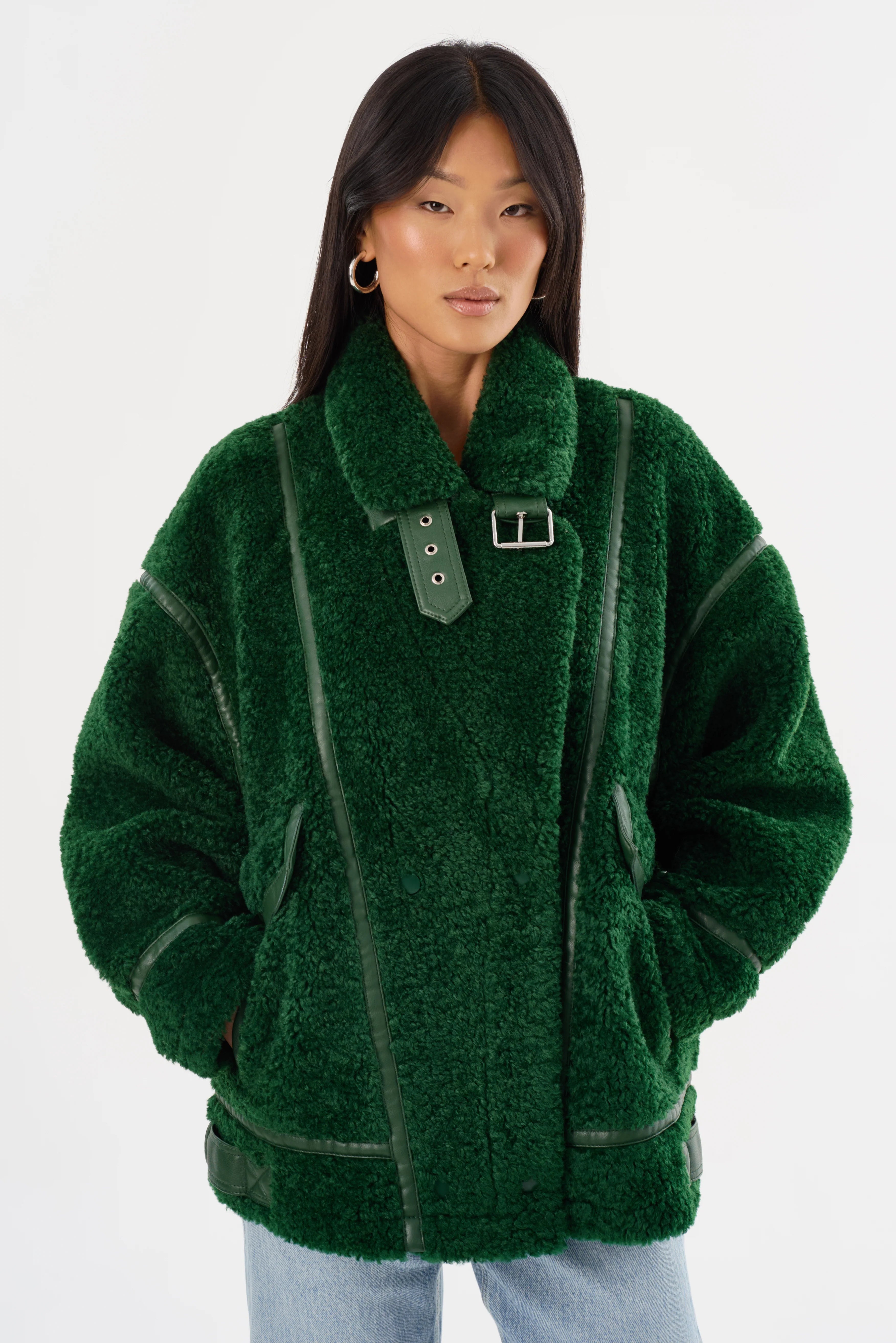 Badu Faux Fur Jacket In Green Lamarque