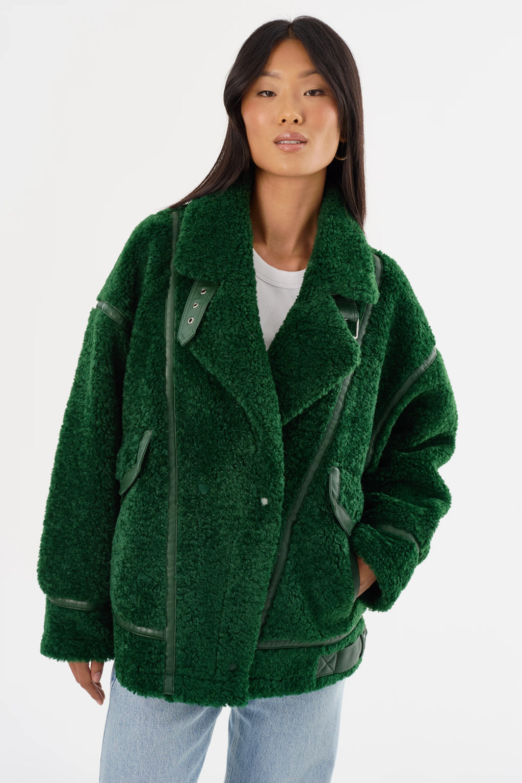 Badu Faux Fur Jacket In Green Lamarque