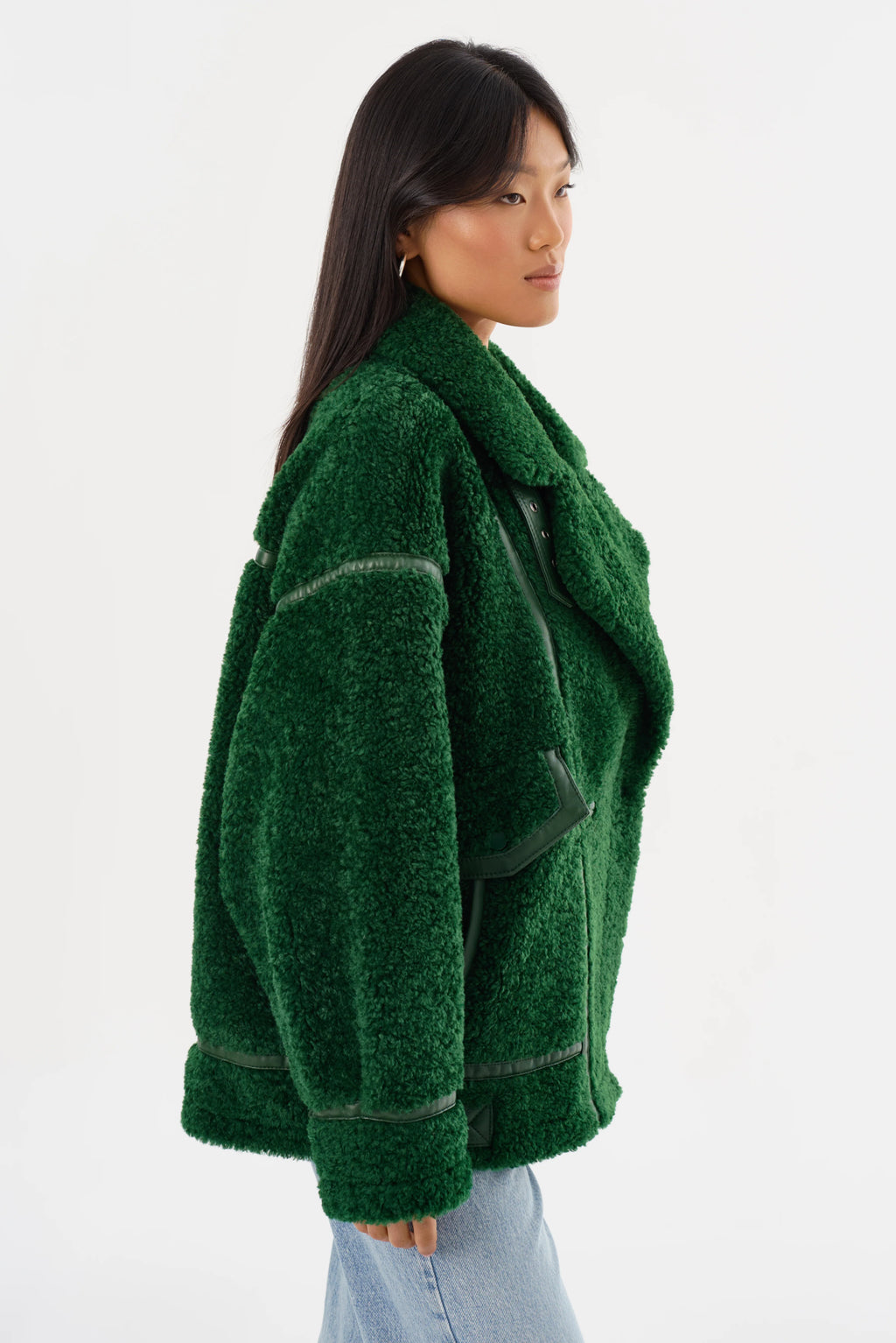 Badu Faux Fur Jacket In Green Lamarque