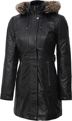 Leather Coat with Shearling Hood Buy