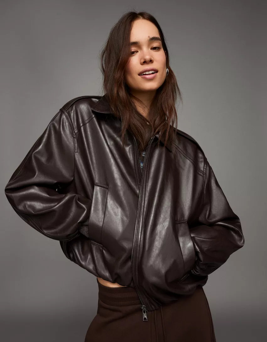 Leather blouson jacket
