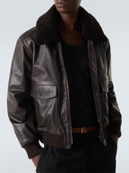 Lemaire-Brown-Shearling-Collar-Blouson-Leather-Jacket