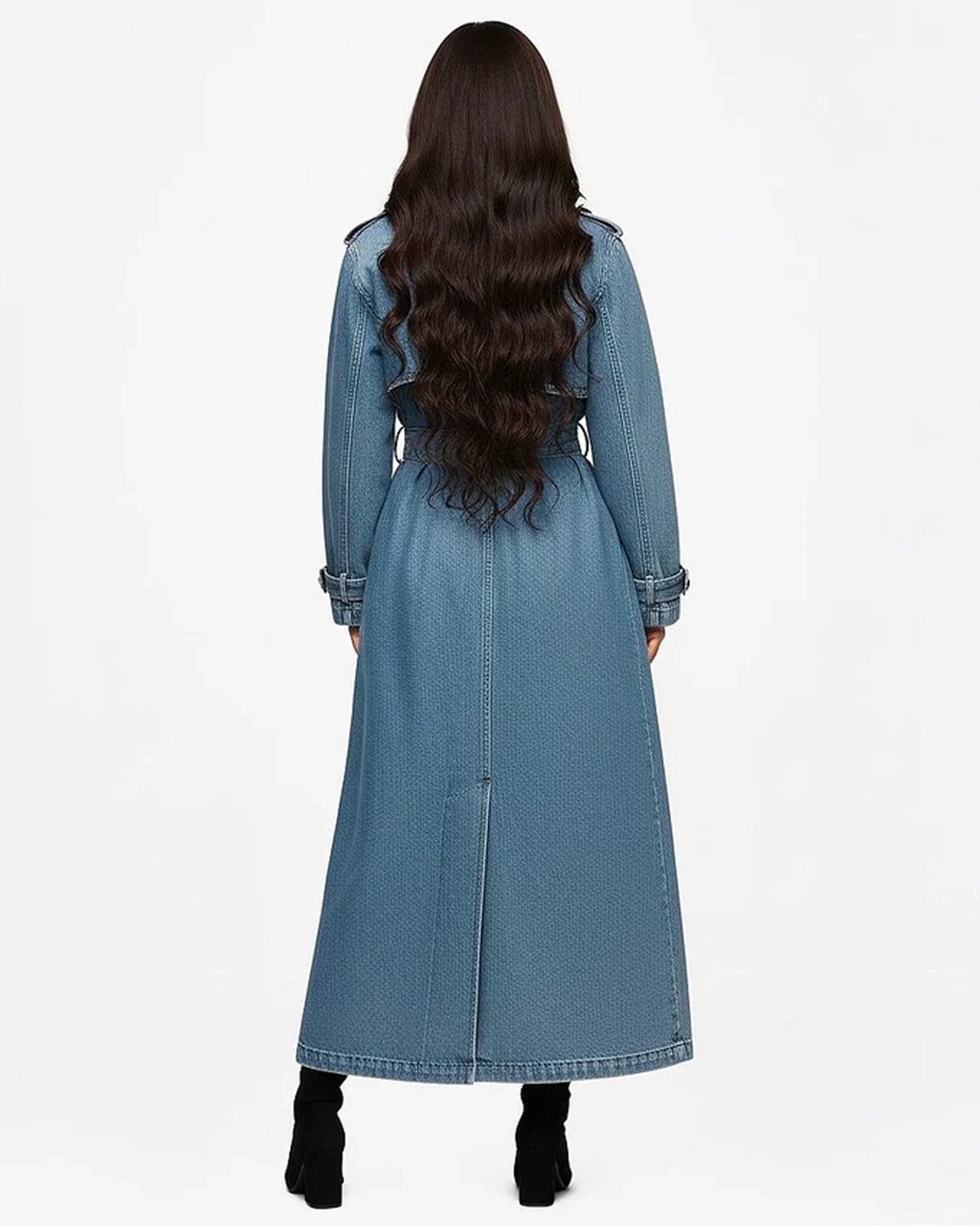 Long-Denim-Trench-Coat-Women-Back
