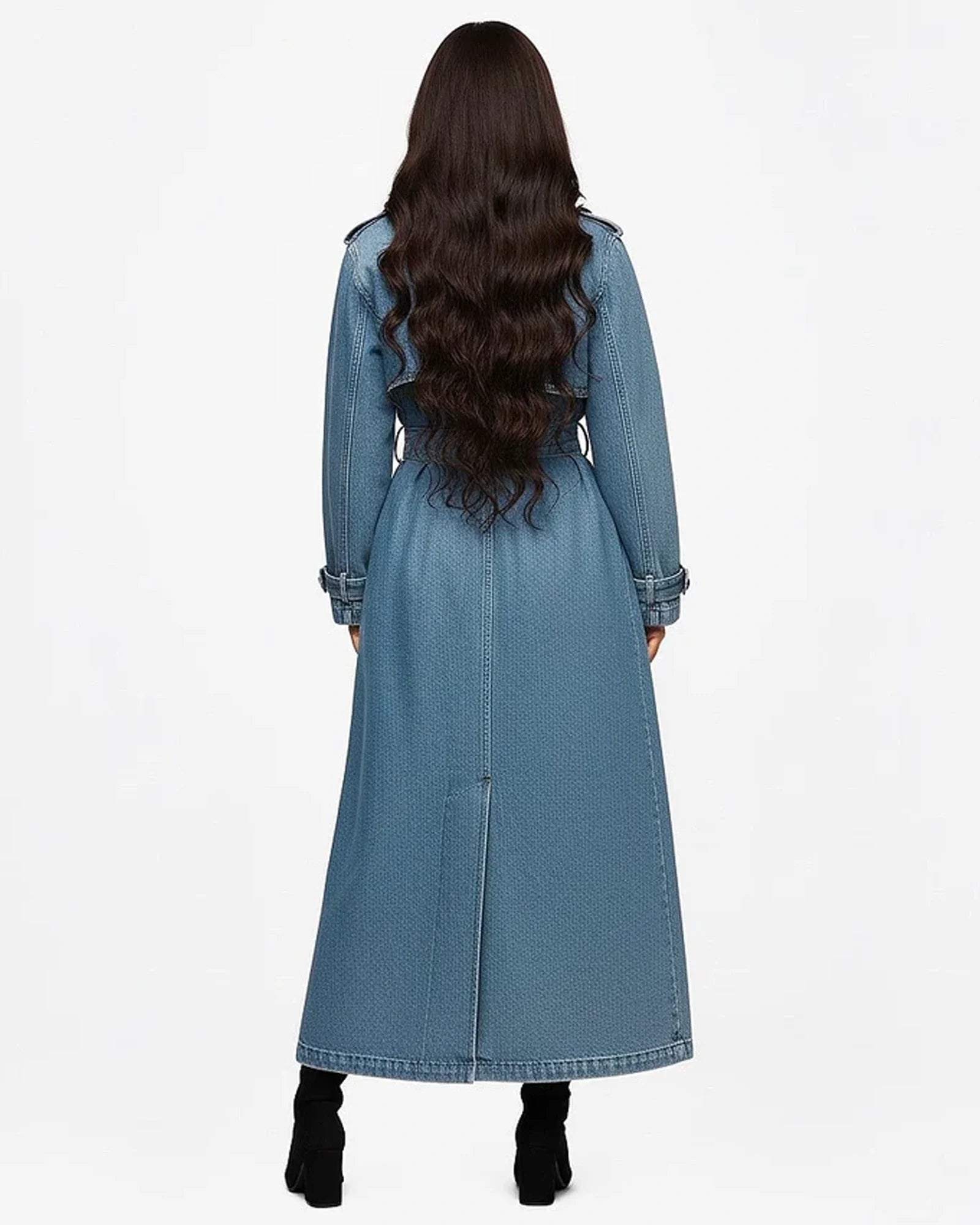 Long-Denim-Trench-Coat-Women-Back