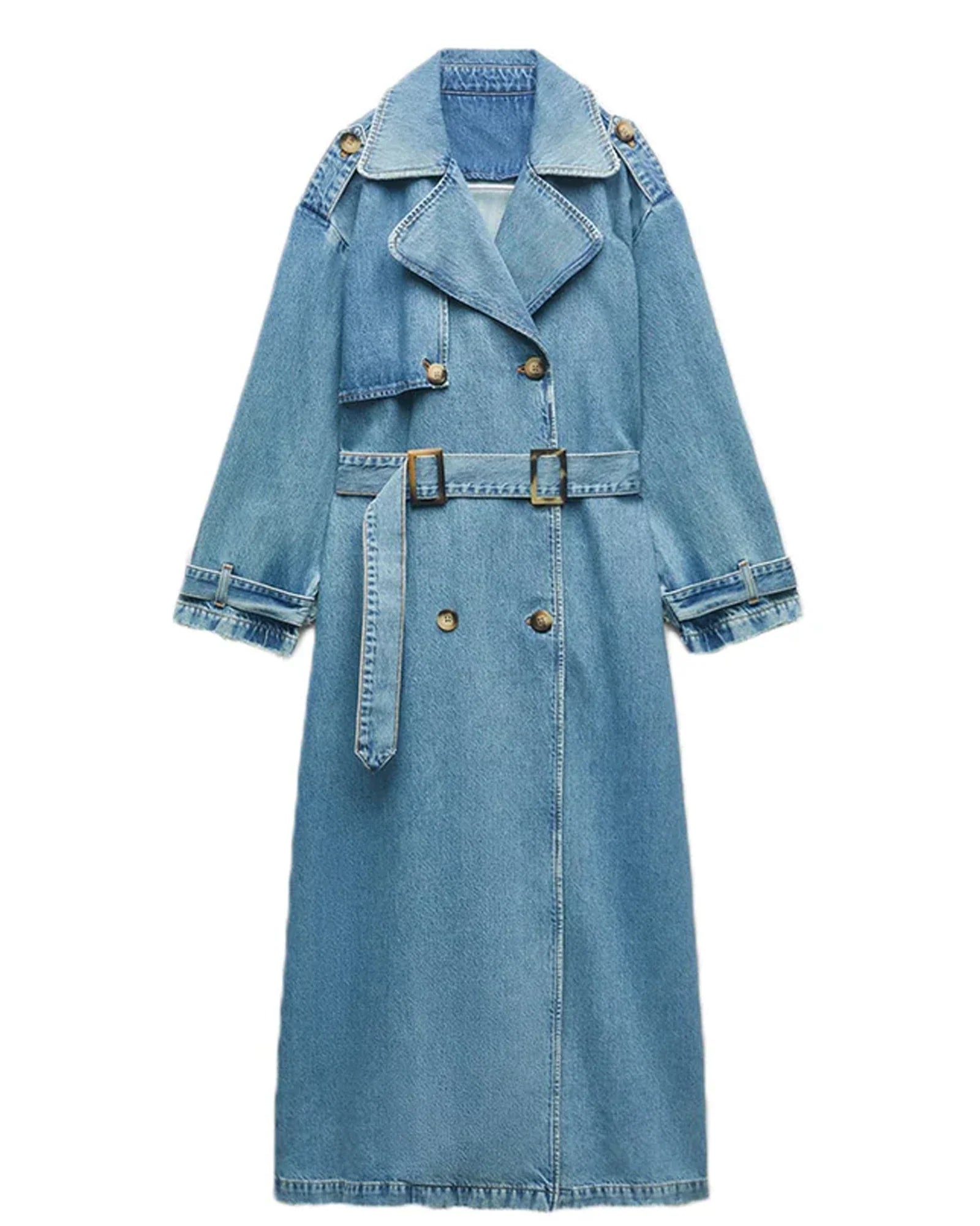 Long-Denim-Trench-Coat-Women