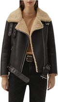 Matte Black Shearling Leather Jacket Women
