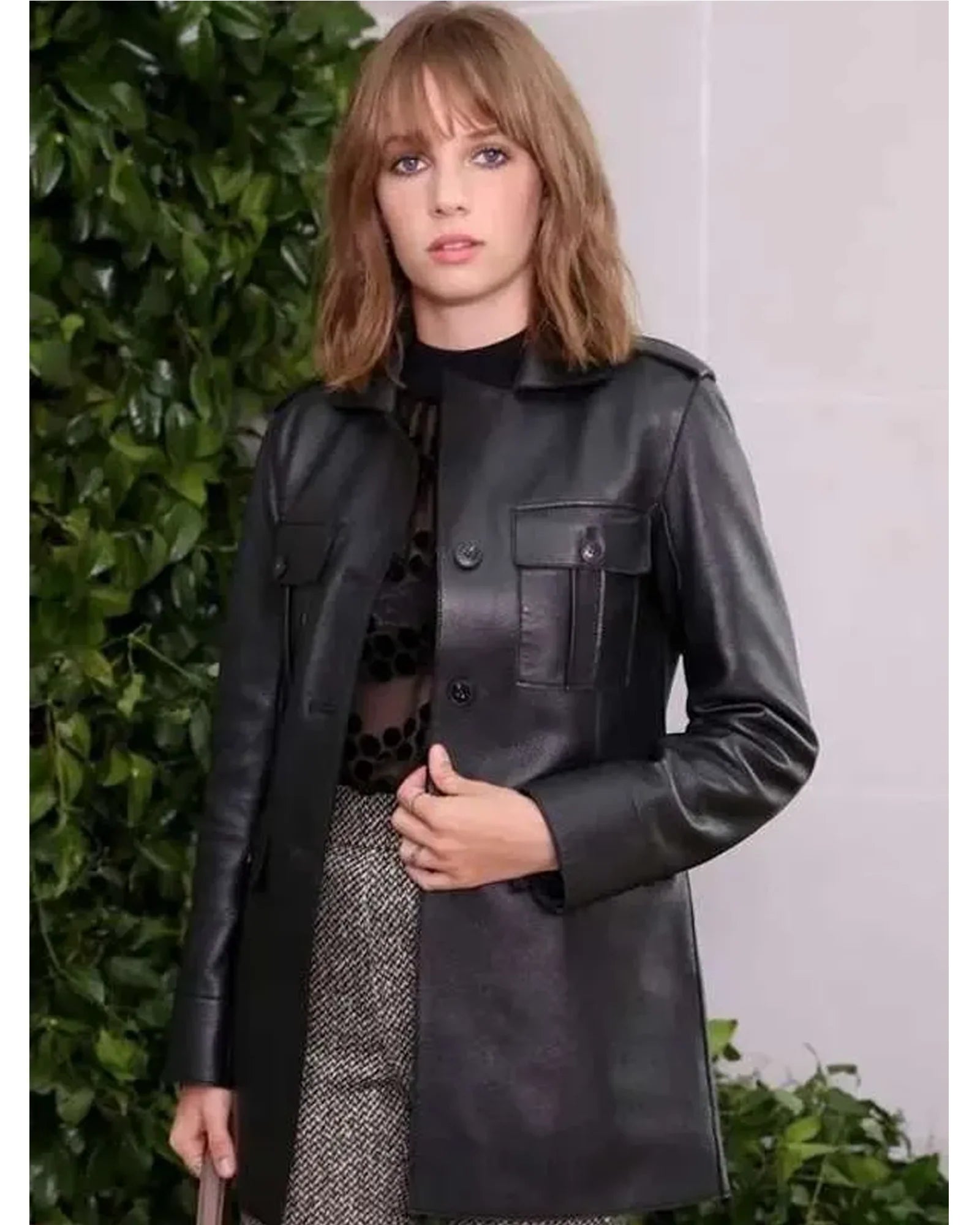 Maya Hawke Stranger Things Black Leather Coat