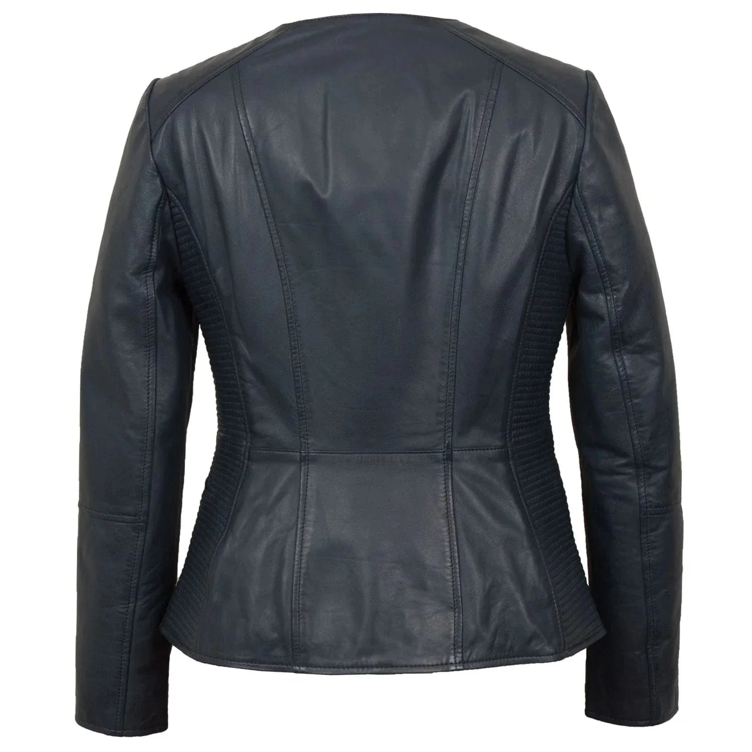Collarless Leather Blazer Women Navy Zing Apparel