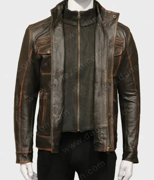 Men's Distressed Brown Leather Jacket Zing Apparel