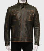 Men's Distressed Brown Leather Jacket Zing Apparel