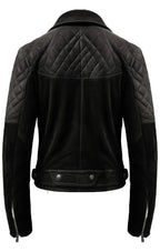 Men Quilted Biker Black Suede Leather Jacket Zing Apparel