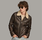 Men Shearling Zip Up Collar Jacket