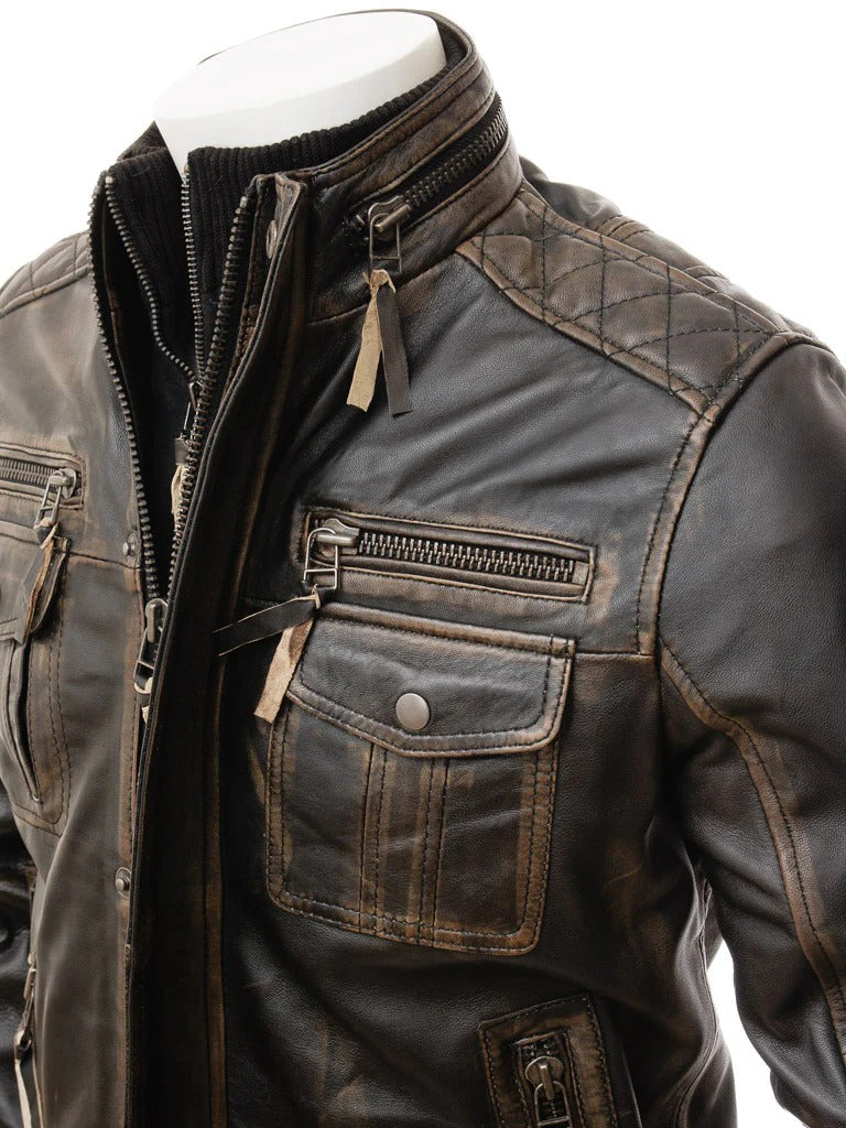 Men Vintage Distressed Black Leather Jacket MG07 Buy