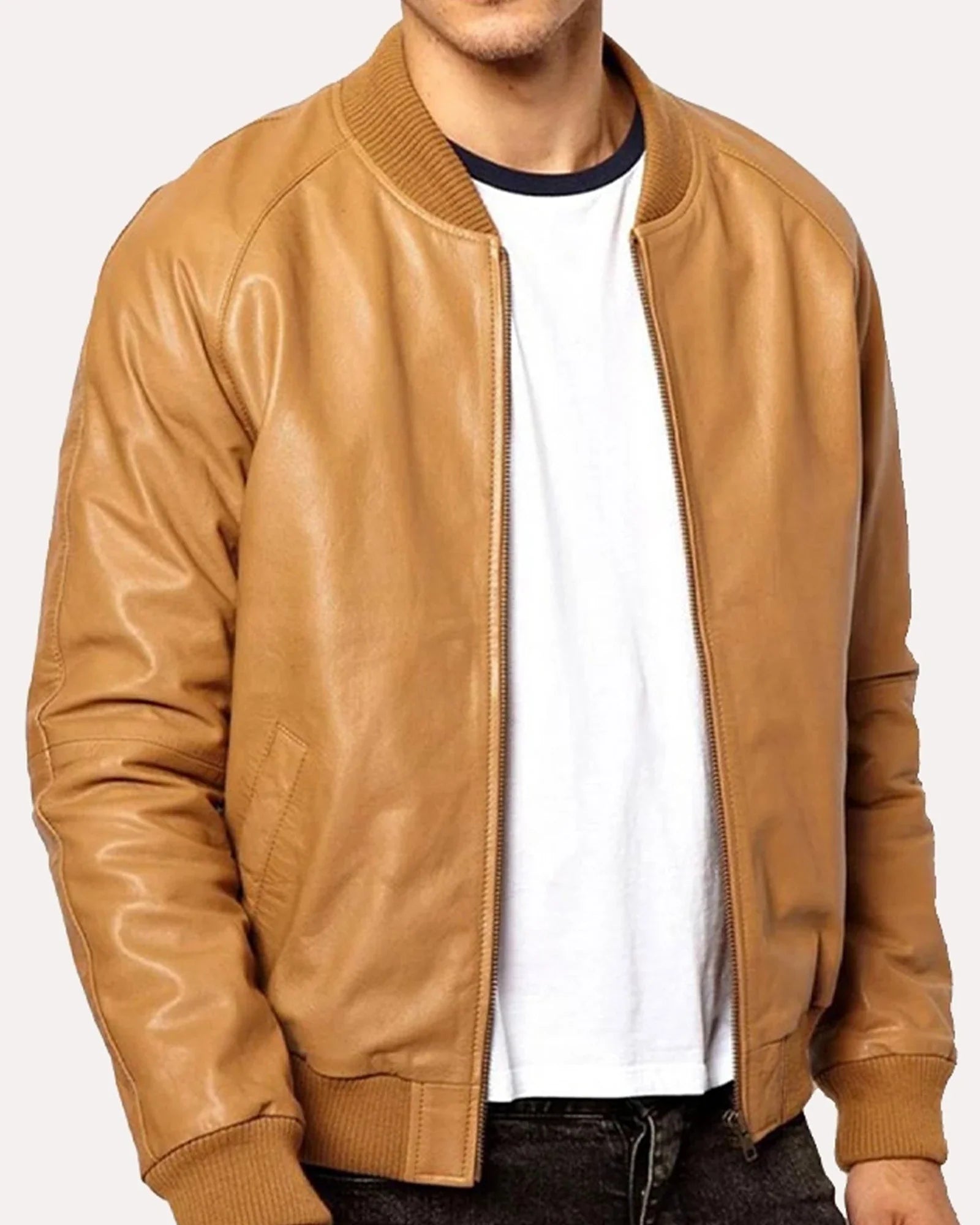 Mens-Tan-Brown-Bomber-Leather-Jacket