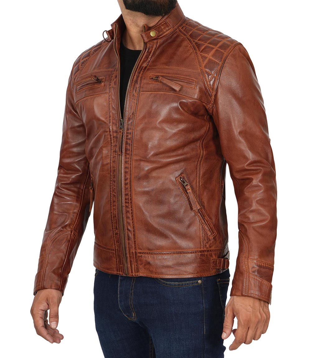 Johnson Quilted Leather Biker Jacket Men Zing Apparel