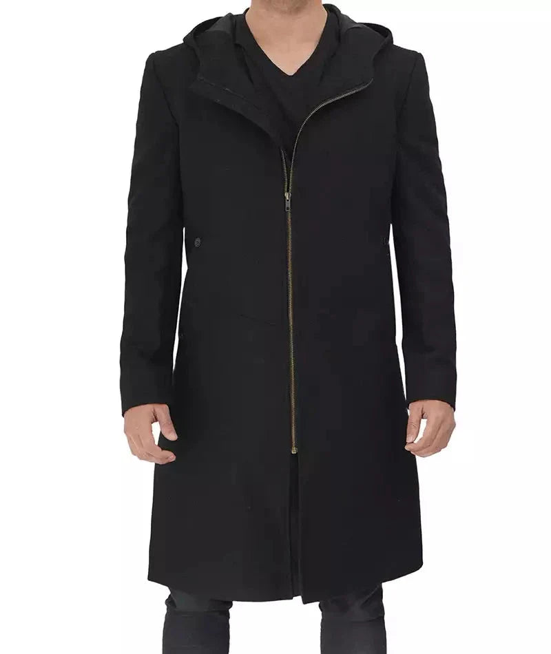 Modern Fit Wool Long Coat, Black Zing Apparel