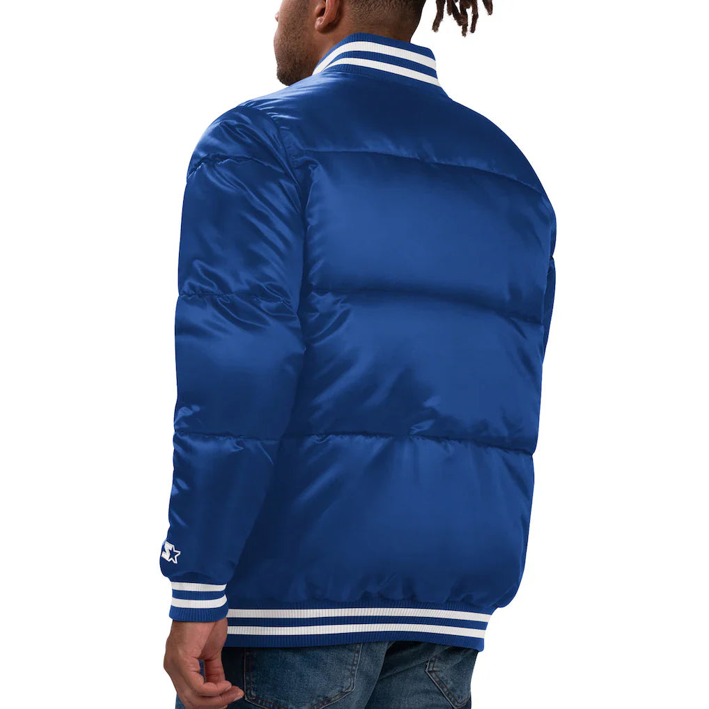 Mens Brooklyn Dodgers Starter Royal Cooperstown Collection Bronx Satin Full-Snap Varsity Bomber Jacket