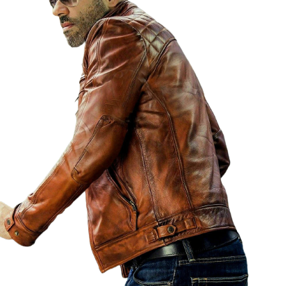 Mens Brown Designer Biker Leather Jacket For Sale