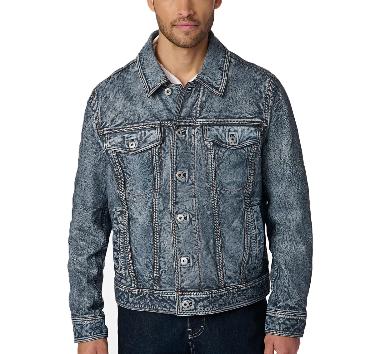 Mens Denim Jacket With Leather Sleeves