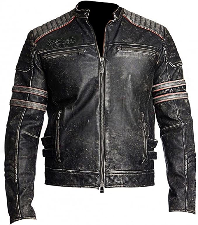 Moto Racer Retro Distressed Leather Jacket