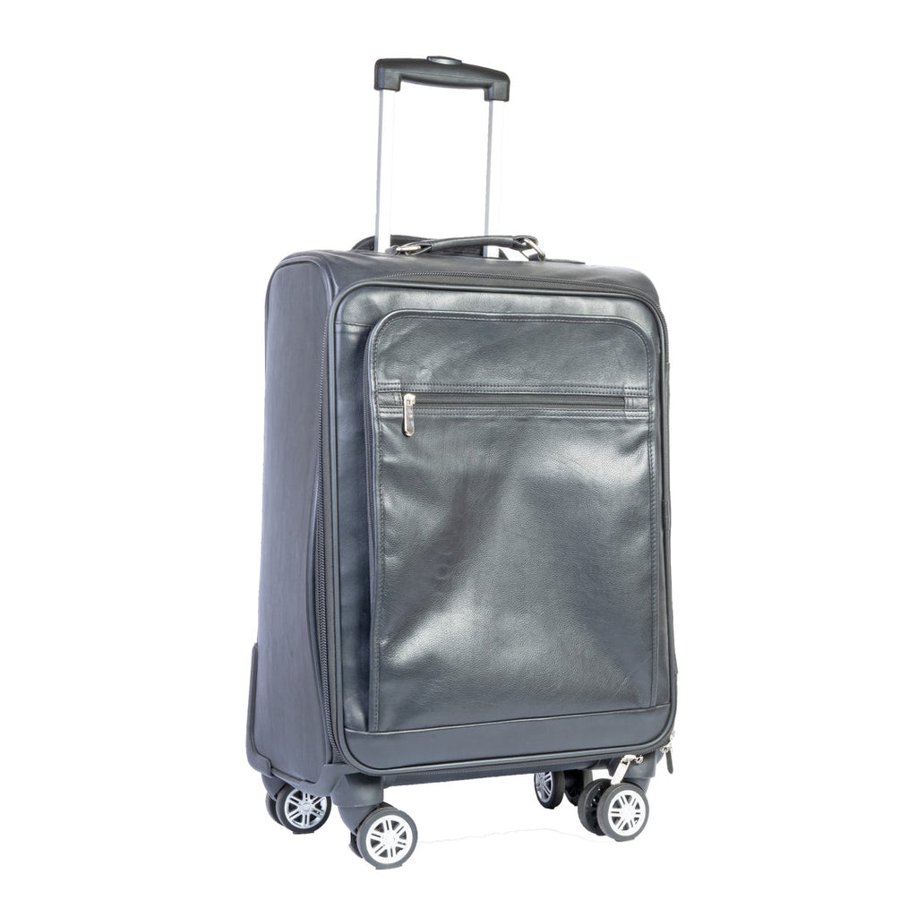Premium Leather Cabin Trolley Bag, Black Zing Apparel
