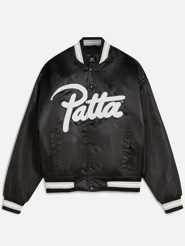 Patta-Script-Logo-Satin-Varsity-Jacket-Black