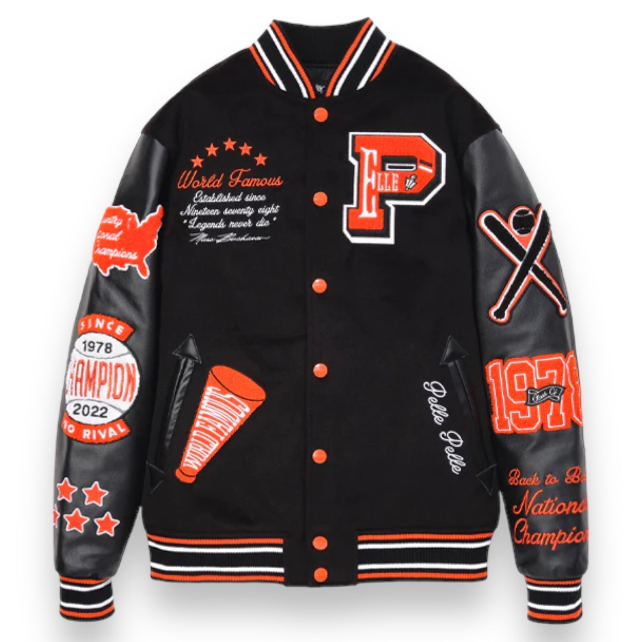 Black Wool & Leather Varsity Jacket Zing Apparel