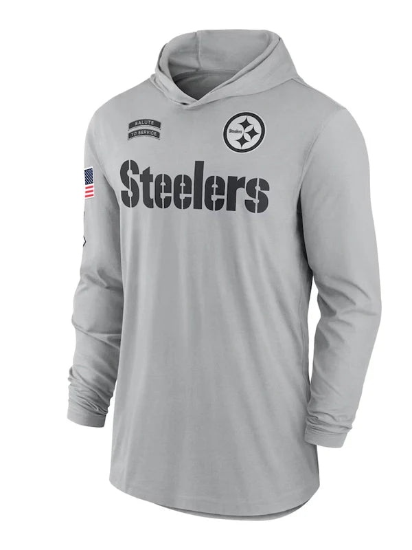 2024 Pittsburgh Steelers Salute to Service Long Sleeve Hooded T-Shirt