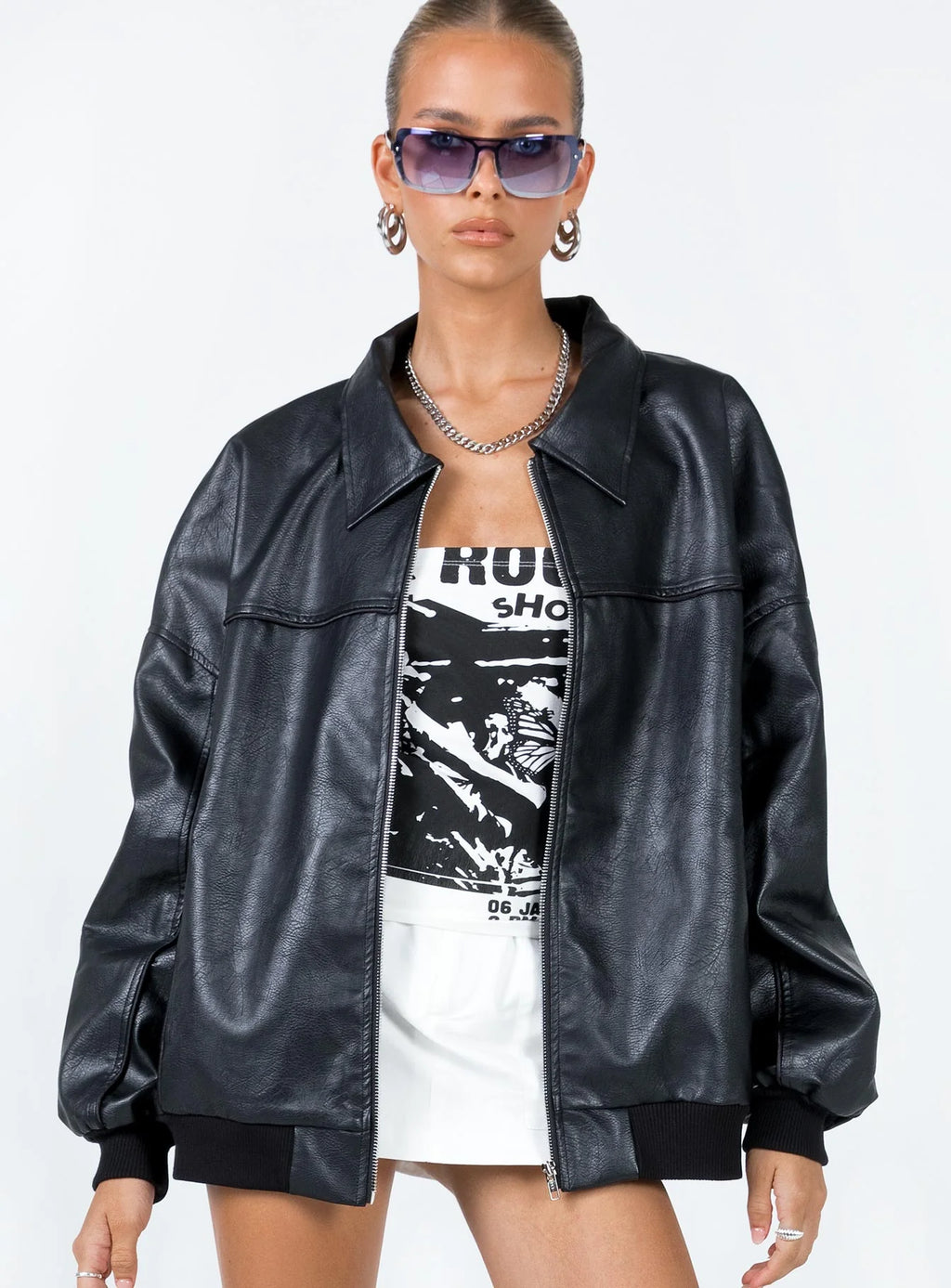 Princess-Polly-Goldsmith-Faux-Leather-Black-Bomber-Jacket