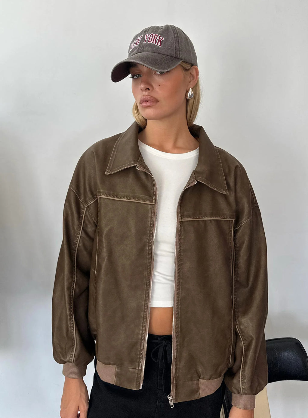 Princess-Polly-Goldsmith-Faux-Leather-Bomber-Jacket-Washed-Dark-Brown