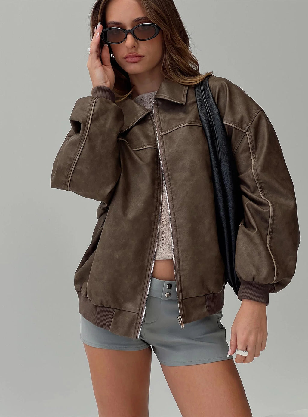 Princess-Polly-Washed-Dark-Brown-Goldsmith-Faux-Leather-Bomber-Jacket