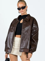 Princess-Polly-Womens-Goldsmith-Faux-Leather-Bomber-Jacket-In-Brown