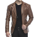 2 Button Lambskin Leather Blazer Men, Brown Zing Apparel