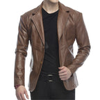 2 Button Lambskin Leather Blazer Men, Brown Zing Apparel