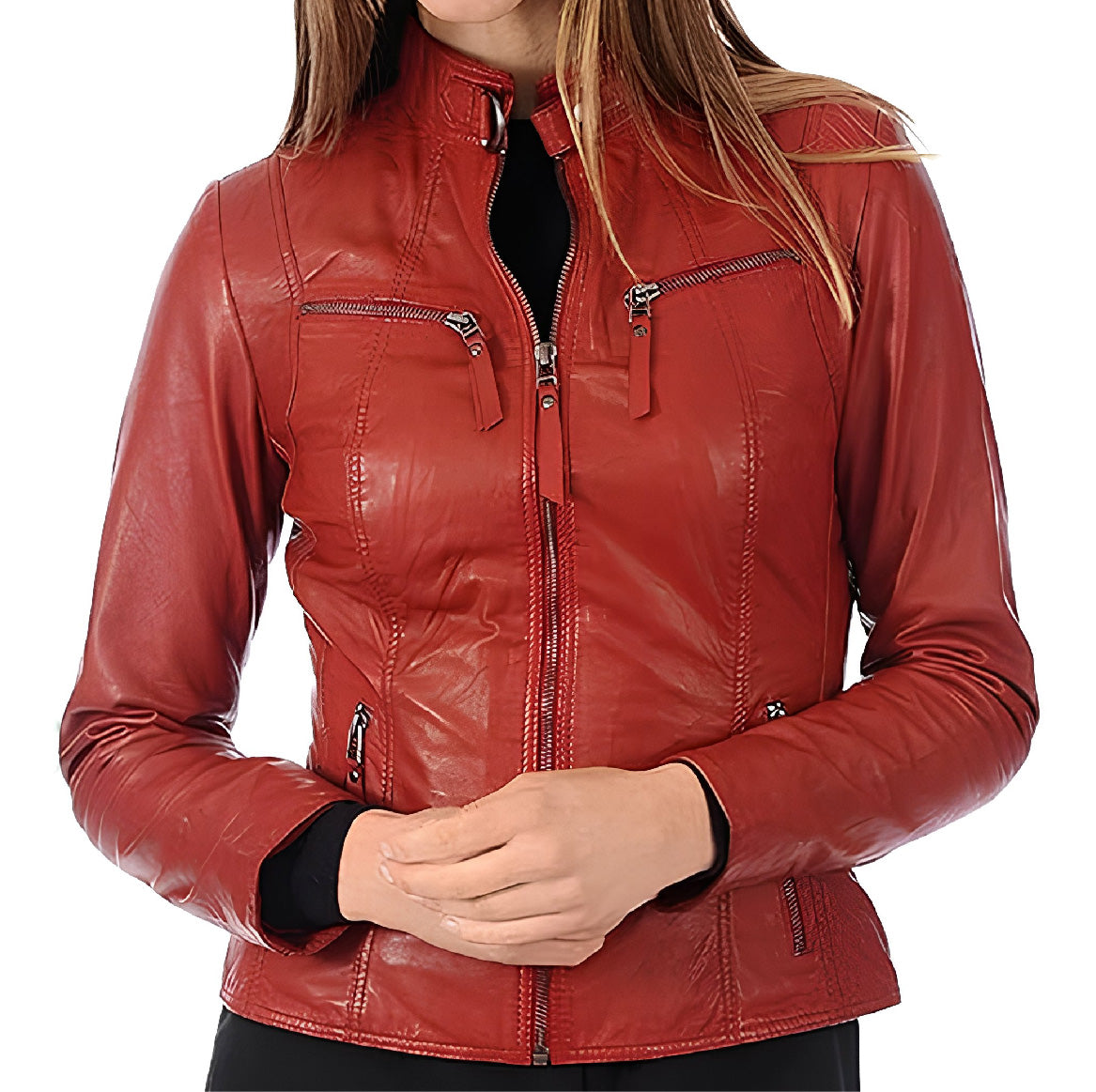 ROXA Trendy Women's Zip Up Genuine Biker Jacket Zing Apparel