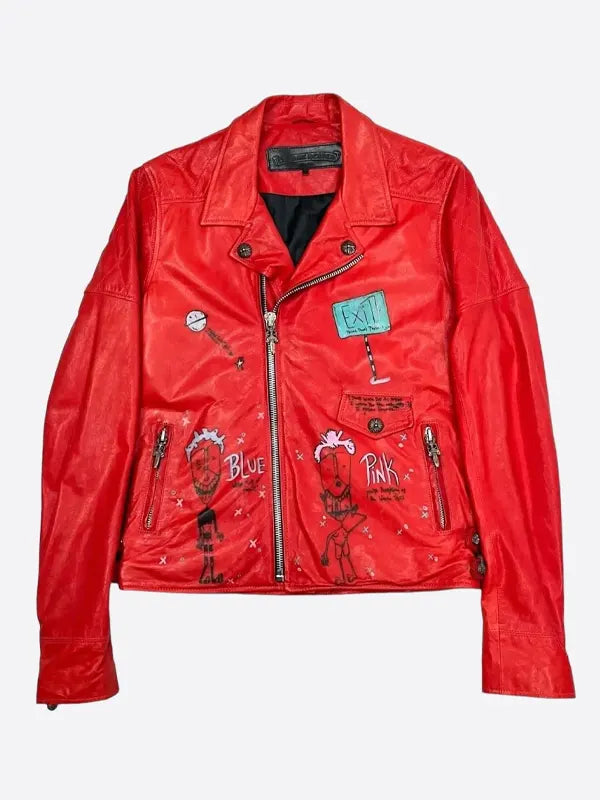 Red Chrome Hearts Leather Jacket