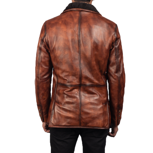 Rocky Fur Leather Blazer Men, Brown Zing Apparel